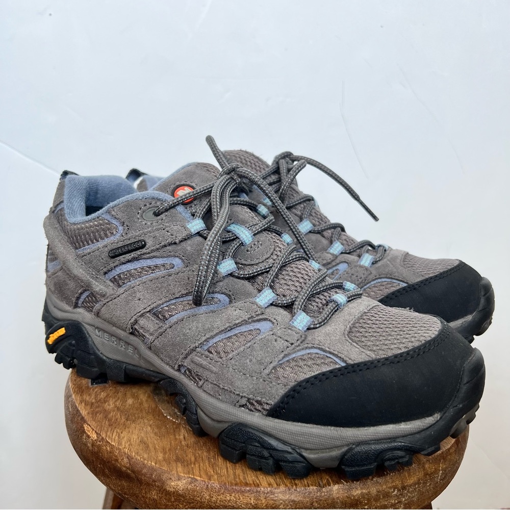 Merrell Gray and Black Hiking Shoes with Light Blue Accents
